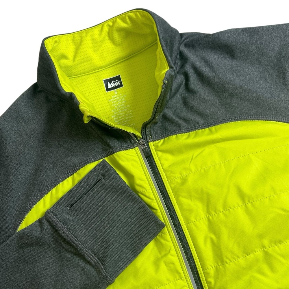 REI Womens Small Neon Yellow Gray Full Zip Vented Athletic Jacket